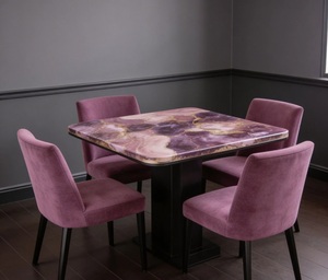 Table carrée élégante en améthyste avec design veiné or violet rétroéclairé pour la décoration de meubles de salon intérieur - Product Image 4