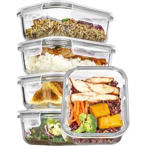 Lot de 5 contenants en verre de 22 oz pour la préparation des repas avec couvercles hermétiques, compatibles micro-ondes et four - Product Image 1