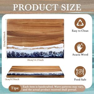 Tabla de cortar y servir de madera de mango con asa de fácil agarre – Tabla de cortar redonda de madera esmaltada con estampado de limón de 13x16 pulgadas. - Product Image 2