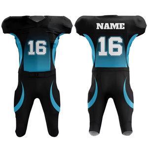 Custom American Football Uniform <b>Set</b> Black Blue Gradient <b>V</b>-Neck Sleeveless Jersey Heat-Transfer Printed 100% Polyester Plus Size - Product Image 1