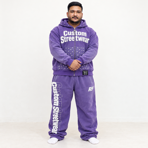 Ensemble de survêtement unisexe en molleton lavé avec veste zippée et pantalon décontracté, appliqué personnalisé, style streetwear, deux pièces assorties pour l'hiver - Product Image 1