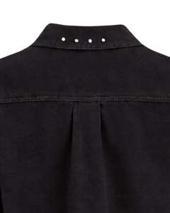 Veste en jean courte noire personnalisée pour femme avec col à strass et boutons, manches longues, style urbain, haut tendance - Product Image 6