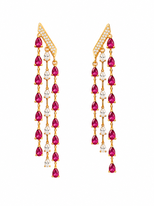 Boucles d'oreilles pendantes en argent sterling 925 plaqué or 18 carats avec pierres de zirconium cubique en forme de poire pour femme, cadeau d'anniversaire - Product Image 1