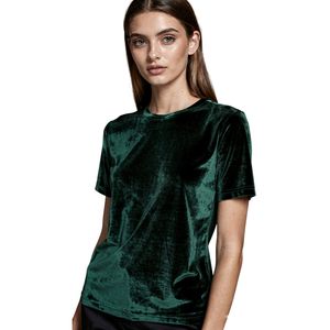 Women's Velvet T-Shirt Lightweight Crew Neck Velour Tee Shirts Ladies Street Style Fashion Velvet Summer TShirts Women - Product Image 4