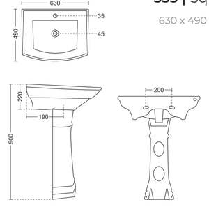 Elegante lavabo de cerámica con pedestal para lavandería, 630x490x900mm, lavabo de porcelana para baño, diseño independiente. - Product Image 6