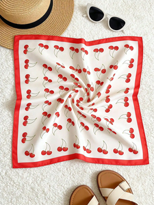 Foulard carré imprimé cerises pour femme, bandana tendance, foulard pour cheveux, cache-cou, accessoire léger au toucher soyeux pour femme - Product Image 6