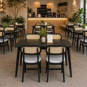 Ensemble de mobilier de véranda en rotin noir, finition moderne en teck, dossier en rotin de qualité supérieure, siège rembourré, 5 pièces, mobilier d'intérieur - Product Image 5