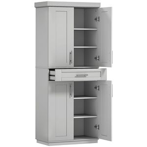Moderno Armadio Dispensa da Cucina Grigio Autoportante con Ante e Cassetto, Ripiani Regolabili per Applicazioni in Supermercati - Product Image 1