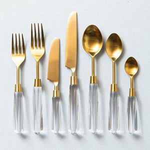for Home Dinner Table Decor Flatware Sets Good Looking Stainless Steel Golden Cutlery Set With Clear <b>Acrylic</b> Handle - Product Image 1