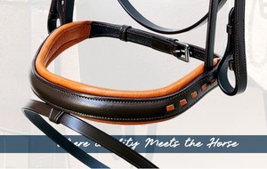 Bridon anatomique équestre haut de gamme en cuir souple avec nezier et frontal tressés - Product Image 5