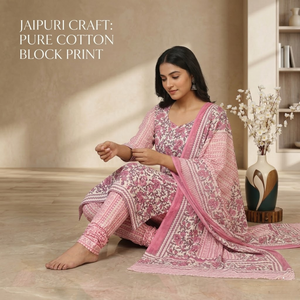 Costume Punjabi floral blanc et rose de qualité supérieure |   Ensemble pyjama en coton fait main avec bordure |   Ensemble de sarong indien professionnel - Product Image 5