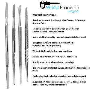 Juego de Espátulas para Cera Dental y Cemento, 4 Piezas, Modelo WPS-DWC-04, Certificado CE, Instrumentos Zahle Beale Lecron para Laboratorio y Mezcla - Product Image 6