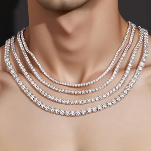 Cadena de tenis de plata de ley 925 con diamantes de moissanita VVS, cadena de lujo con incrustaciones de diamantes para mujeres y hombres, cadena de moda hip hop. - Product Image 1