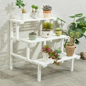 Support à plantes en bois de qualité supérieure à 3 niveaux, blanc, pour intérieur, étagère à plantes et pots de fleurs à plusieurs niveaux, pour maison, jardin, balcon - Product Image 1
