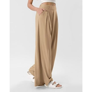 Pantalones Anchos Plisados de Cintura Alta para Mujer, Crepé, Color Sólido, Corte Holgado, Largos, Casuales, de Primavera - Product Image 2