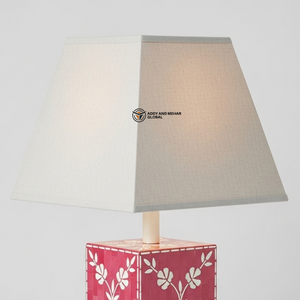 Premium Pink Inlay <b>Table</b> <b>Lamp</b> | Designer Bedside <b>Lamp</b> with Floral Pattern <b>Base</b> - Product Image 2