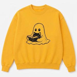 Halloween Ghost <b>Cat</b> Eco-Friendly Breathable Heat Transfer Plastisol DTF Print <b>Sweatshirt</b> Custom Women Hoodie Crew Neck Autumn - Product Image 2