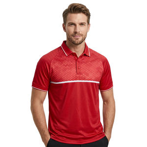 Polo Deportivo de Manga Corta para Hombre, Rojo con Estampado Geométrico, Cuello con Botones, Estilo Casual - Product Image 2