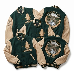 OEM Custom Varsity Letterman <b>Jacket</b> Wool Leather Sleeves Masons Fellowship Stone Arch Embroidery Timber Centering <b>Patch</b> Black - Product Image 2