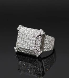 Solid 10K 14K Gold Mens Hip Hop <b>Ring</b> <b>Iced</b> Out Square Top Cluster Design 925 Sterling Silver Options Rapper Style Statement Band - Product Image 4