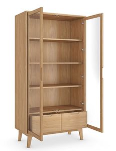 <b>Solid</b> Teak <b>Wood</b> Storage Unit Elegant Residential Glass Bookshelf - Product Image 2