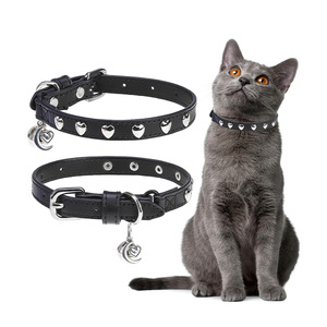 Custom New Leather Cat Collar With <b>Studded</b> Necklace Rhinestone Bling Crystal Flower Decoration Leather Cat Pin Buckle Collar - Product Image 6