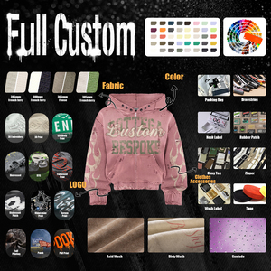 Sudadera con capucha de peso pesado para hombre, 450 g/m², 100% algodón, felpa francesa, estampado gráfico de llamas, cremallera completa, corte cropped y holgado, estilo streetwear, efecto envejecido - Product Image 5