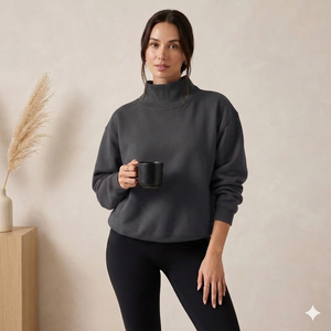 Oversized Mock Neck Top For Women Warm Cozy Loose Fit Relaxed <b>Frame</b> Comfortable Everyday Wear Fresh Style Clothing - Product Image 1