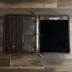 Carpeta de anillas de cuero de vaca para el cabello a la moda 2025, cartera multifuncional, soporte de cuero mecanizado a mano con cierre de cremallera seguro - Product Image 4