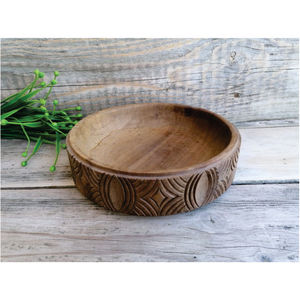 Cuenco de Madera Tallada Rústica, Decorativo, Antiguo, Redondo, para Frutas, Ensaladas, Centro de Mesa para Restaurante u Hogar - Product Image 1