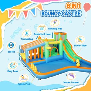 Scivolo d'Acqua Gonfiabile 8 in 1 ad Alta Potenza 680W per Bambini 3-8 Anni, Strutture Gonfiabili per Divertimento Acquatico - Product Image 4