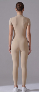 Yoga Shapewear Bodysuit 1/4 Zipper Women's Short Sleeve Compression Bodysuit Yoga Fitness Stand Collar Gym Jumpsuit Ladies - Product Image 2