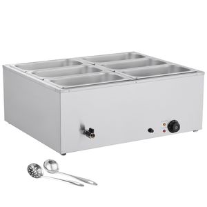 Scaldavivande Elettrico Commerciale 1500W in Acciaio Inossidabile a 6 Vasche, Bain-Marie con Coperchio a Riscaldamento Rapido per Attrezzature da Banco per Mantenimento Caldo - Product Image 1