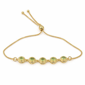 925 Sterling <b>Silver</b> Five Stone Peridot <b>Bracelet</b> Adjustable <b>Charm</b> Link Designer Jewelry - Product Image 5