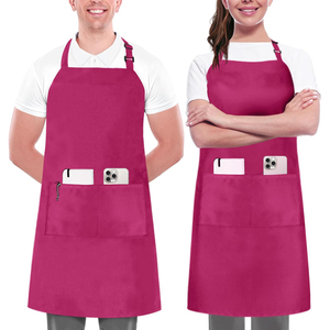 ผ้ากันเปื้อนผ้าฝ้ายสีชมพูแบบยูนิเซ็กซ์ มีกระเป๋า สำหรับพนักงานร้านอาหาร บาร์ พนักงานเสิร์ฟ ผ้าทอ ปิดด้วยกระดุมแป๊ก รับผลิตตามแบบ (OEM) กันน้ำได้ - Product Image 6