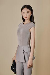 Pantalon large avec jupe évasée / Pantalon à jupe superposée uni en tissu peigné anti-plis du Vietnam KQ24 - Product Image 6