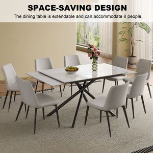 Set Tavolo da Pranzo Rettangolare Moderno con Piano in Pietra Sinterizzata Allungabile e Gambe in Acciaio al Carbonio Nero, Arredamento Elegante per Sala da Pranzo - Product Image 3