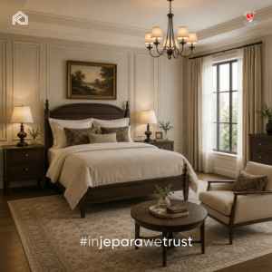 Mesita de Noche Clásica Americana de Madera Maciza con 2 Cajones y Acabado Acanalado, con Tiradores de Latón, Mueble de Dormitorio de Lujo - Product Image 5