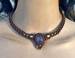 Collier en macramé fait main avec pendentif en améthyste, pierre Aura, cordon marron réglable, bijoux de guérison - Product Image 6