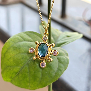 Minimalist jewelry necklace oval cut hydro quartz chalcedony gemstone pendant necklace 18k gold plated beaded designer necklace - Product Image 2