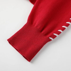 Elegant Women's Single-Bretted Sweater <b>Long</b> Red Knit <b>Cardigan</b> <b>with</b> Button up Collar Solid Pattern - Product Image 6