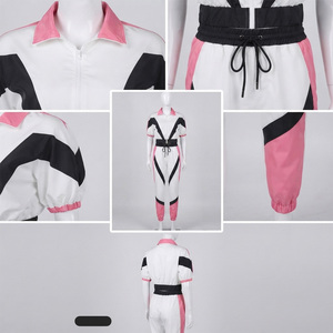 Conjunto de mono deportivo de bloques de color para mujer, de manga corta, con capucha, transpirable, de lona, de largo completo y ajuste ceñido. - Product Image 5