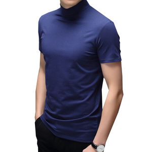 เสื้อยืดคอกลมแขนสั้นผู้ชาย สีพื้น ทรงเข้ารูป ผ้าถักผสมคอตตอนและสแปนเด็กซ์ เสื้อสวมใส่สบายสำหรับฤดูร้อน - Product Image 5