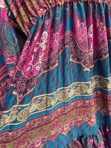Robe longue bohème col en V manches lanternes imprimé cachemire coupe ample taille élastique en viscose tissée pour l'été et la plage - Product Image 4