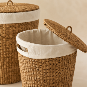 Cesta de Almacenamiento de Mimbre Tejido con Tapa, Cesto para Ropa Sucia, Organizador de Mimbre para Baño, Dormitorio, Lavadero - Product Image 2