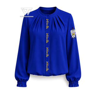 Vêtements de sororité Sigma Gamma Rho en gros – Chemise plissée brodée oversize pour femme avec manches bouffantes – Paraphernalia grecque - Product Image 1