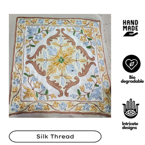 Kashmiri Artisan Silk Thread Embroidered Cushion <b>Cover</b> Cotton 16" <b>Throw</b> Pillow Case Eco Friendly Zip Closure Geometric Design - Product Image 2