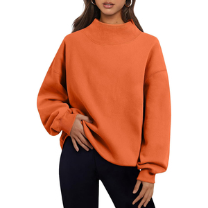 2026 Premium Quality Women's Oversized <b>Stand</b> Collar Sweatshirt Solid Color <b>Drop</b> Shoulder Long Sleeve Knitted Cotton Autumn Wear - Product Image 6