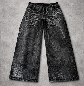 Jeans Anchos de Mezclilla con Bordado de Araña Estilo Gótico Y2K para Hombre y Mujer, Ropa Urbana, Jeans Punk Vintage - Product Image 1