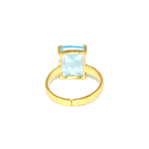 Antique Design Bt <b>Quartz</b> Gemstone <b>Ring</b> 22K Gold Plated Rectangle Shape Prong Setting Engagement Jewelry March Birthstone - Product Image 3